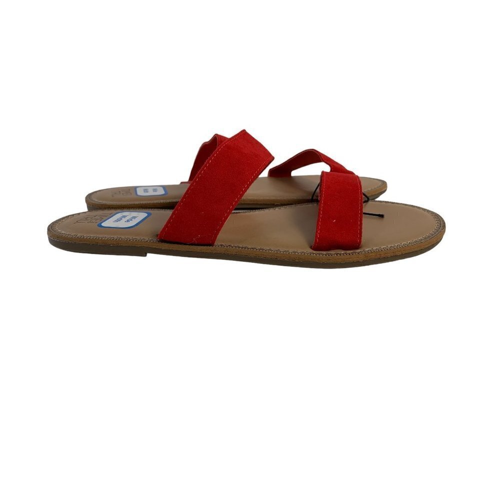 Time & Tru Women's Red & Tan Slip on Sandals - Picture 3 of 5
